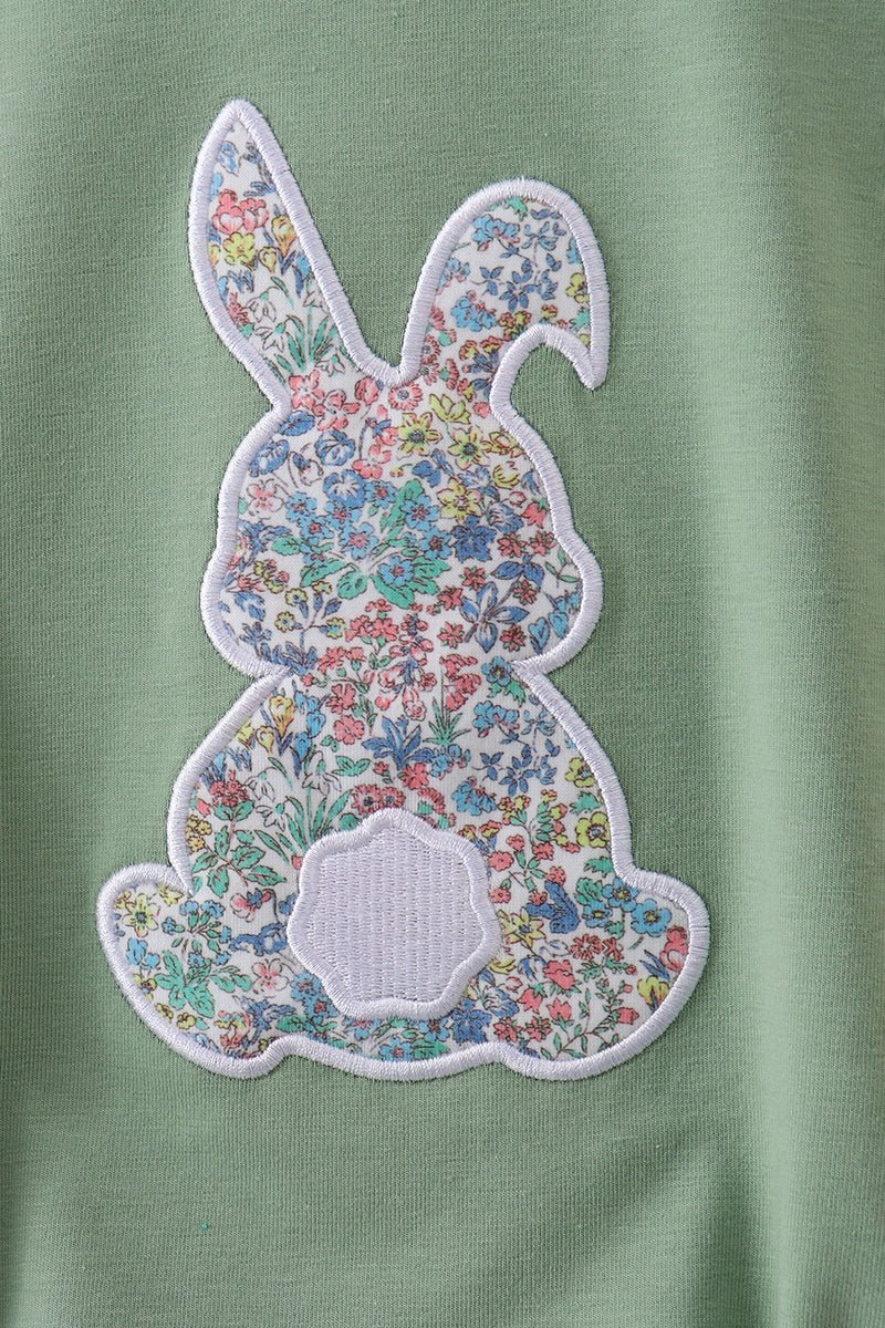 Sage bunny applique ruffle bubble - Abbies Place