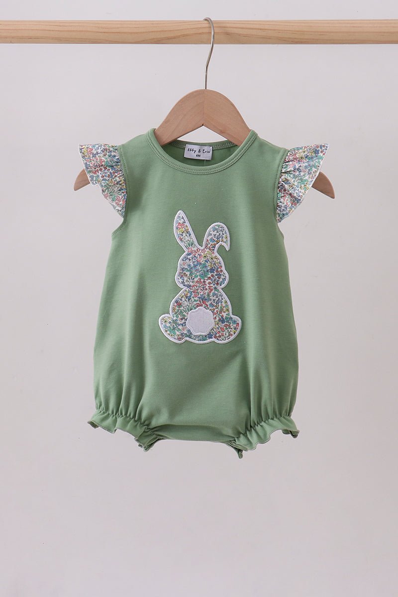 Sage bunny applique ruffle bubble - Abbies Place