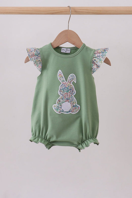 Sage bunny applique ruffle bubble - Abbies Place