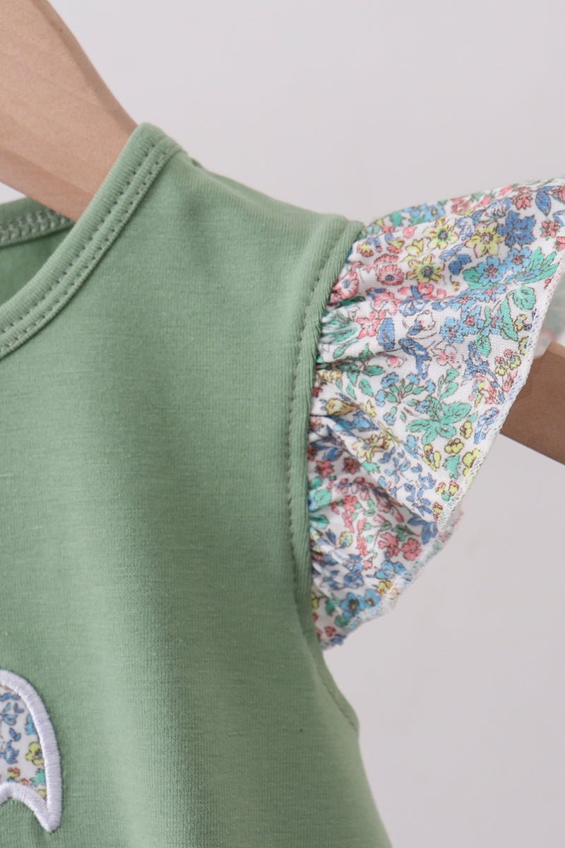 Sage bunny applique ruffle bubble - Abbies Place