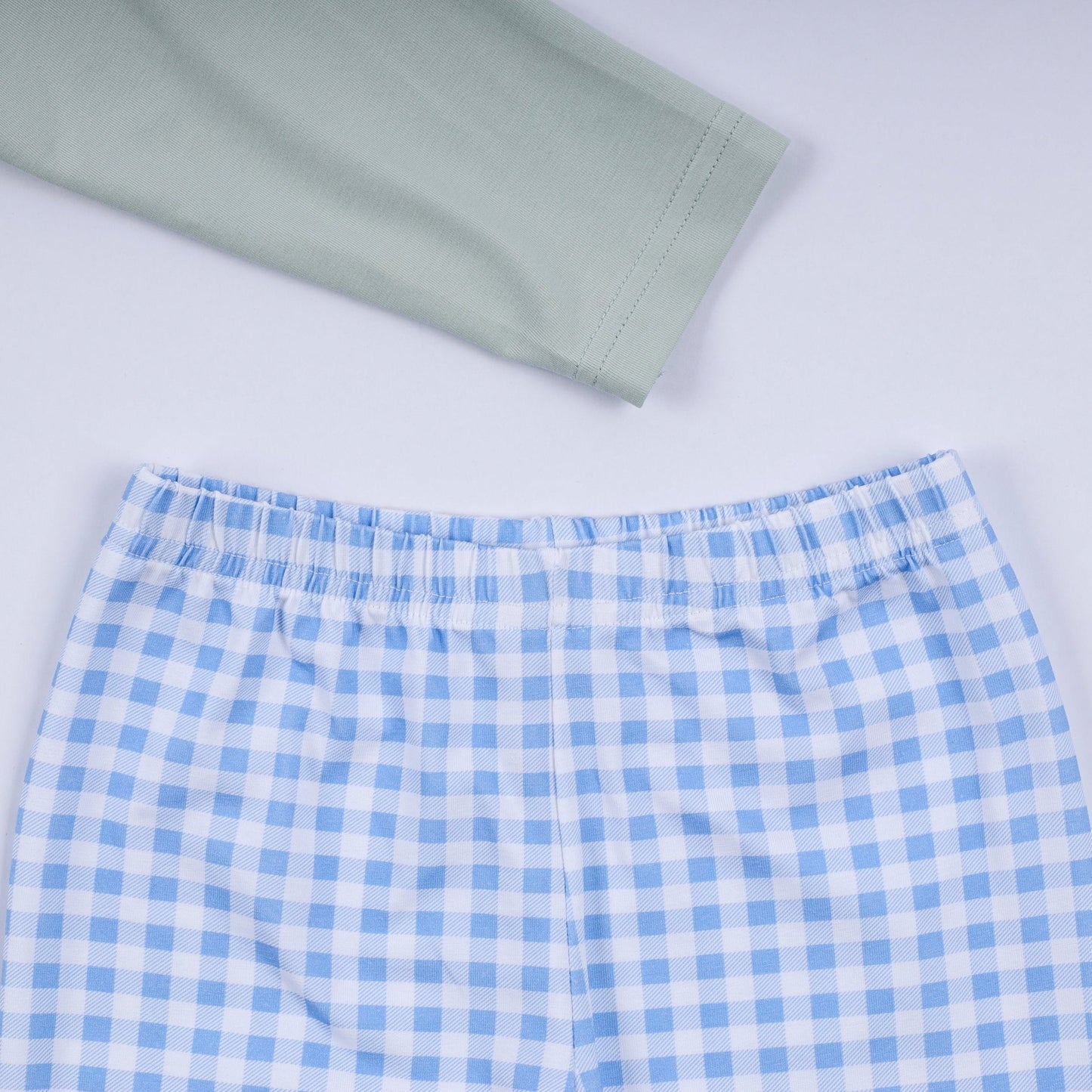 Sage cow hand smocked gingham pants set - Abbies Place