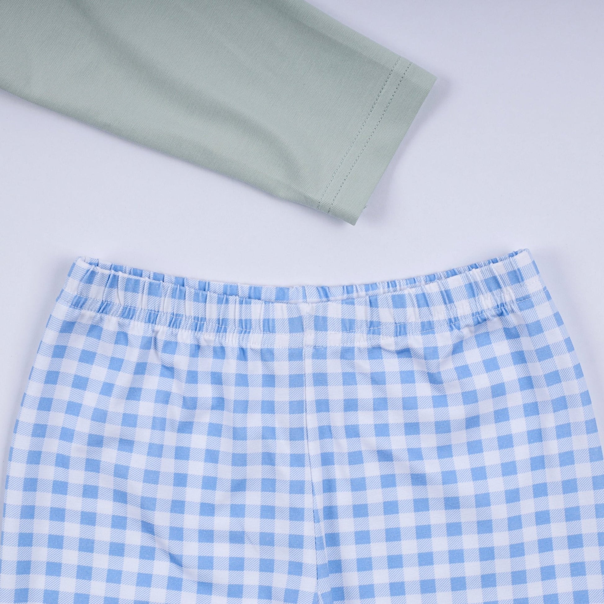 Sage cow hand smocked gingham pants set - Abbies Place