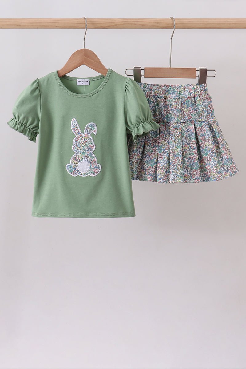 Sage floral bunny applique skorts set - Abbies Place