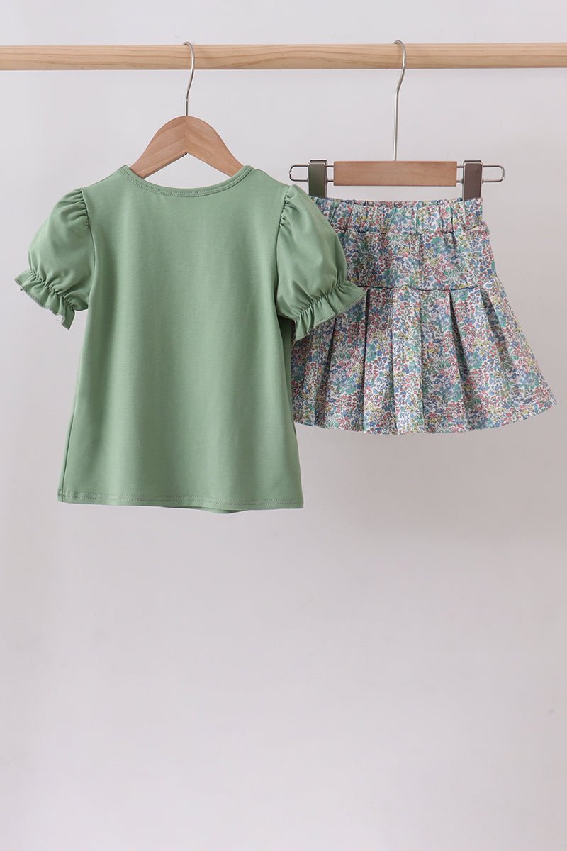 Sage floral bunny applique skorts set - Abbies Place