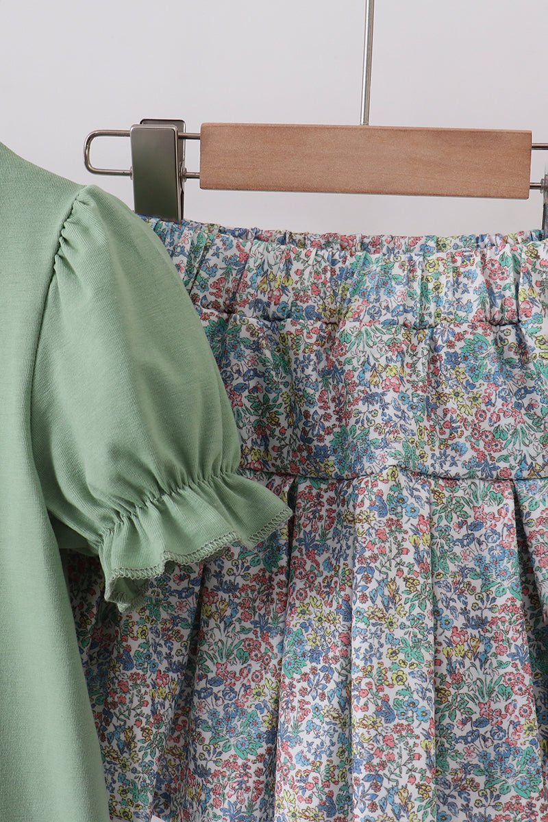 Sage floral bunny applique skorts set - Abbies Place