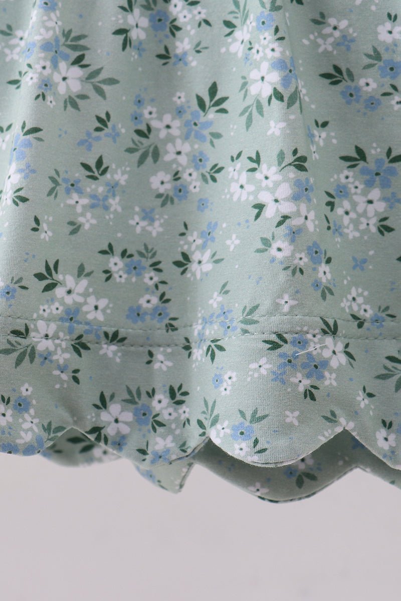 Sage floral cross embroidery ruffle bloomer set - Abbies Place