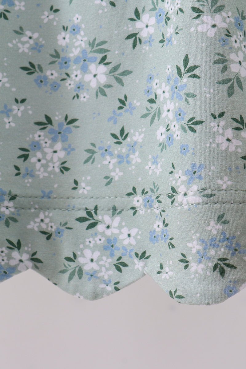Sage floral cross embroidery ruffle shorts set - Abbies Place