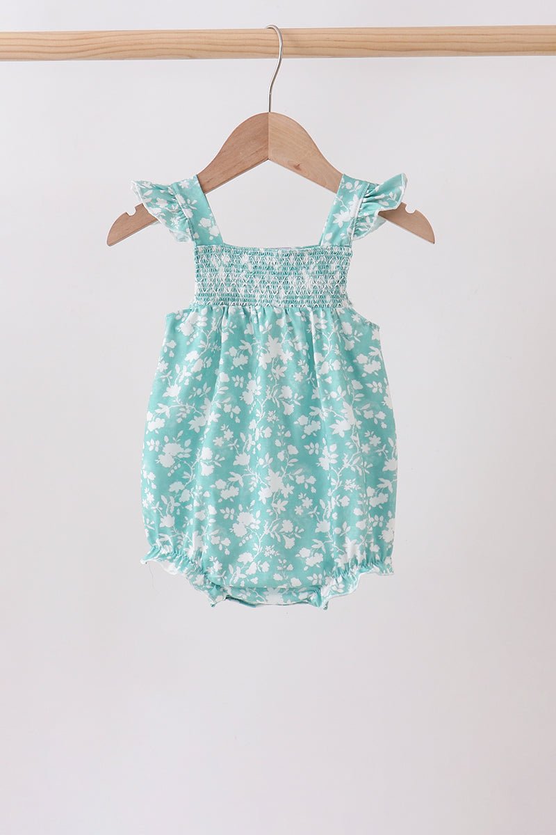 Sage Floral Smocked Bubble - Abbies Place