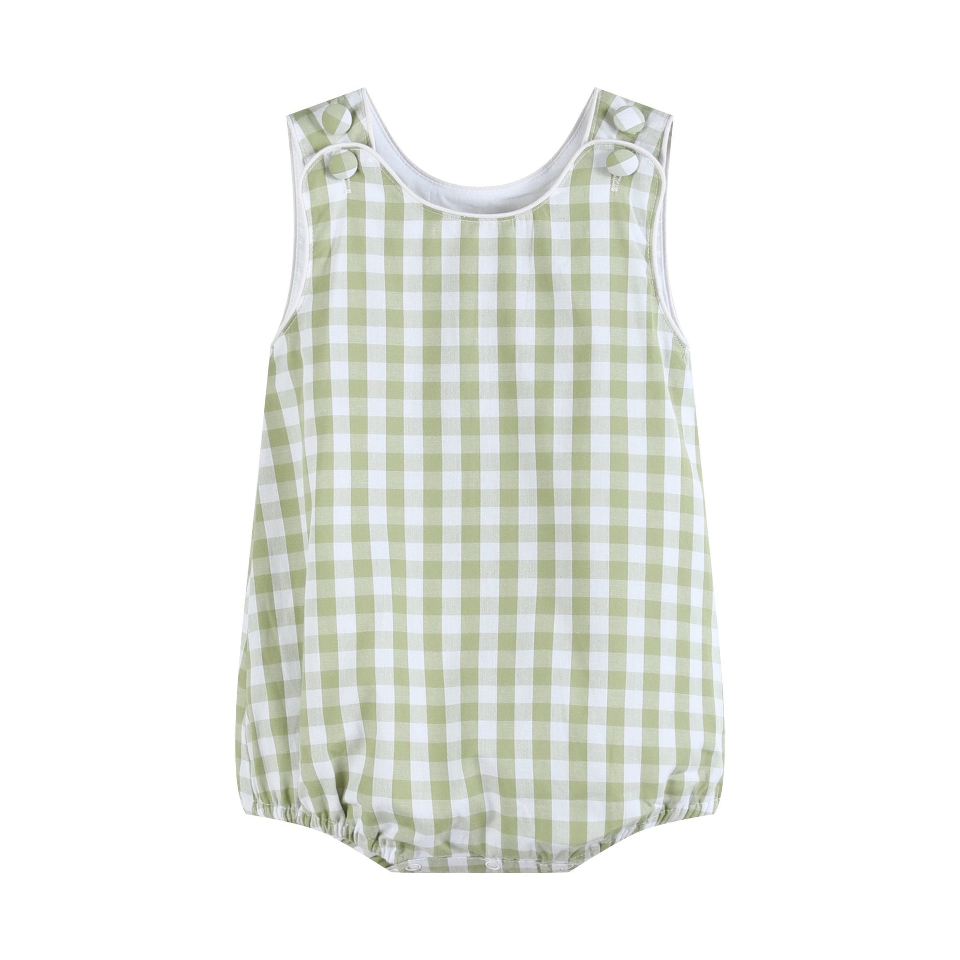 Sage Green Gingham Classic Bubble Romper - Abbies Place