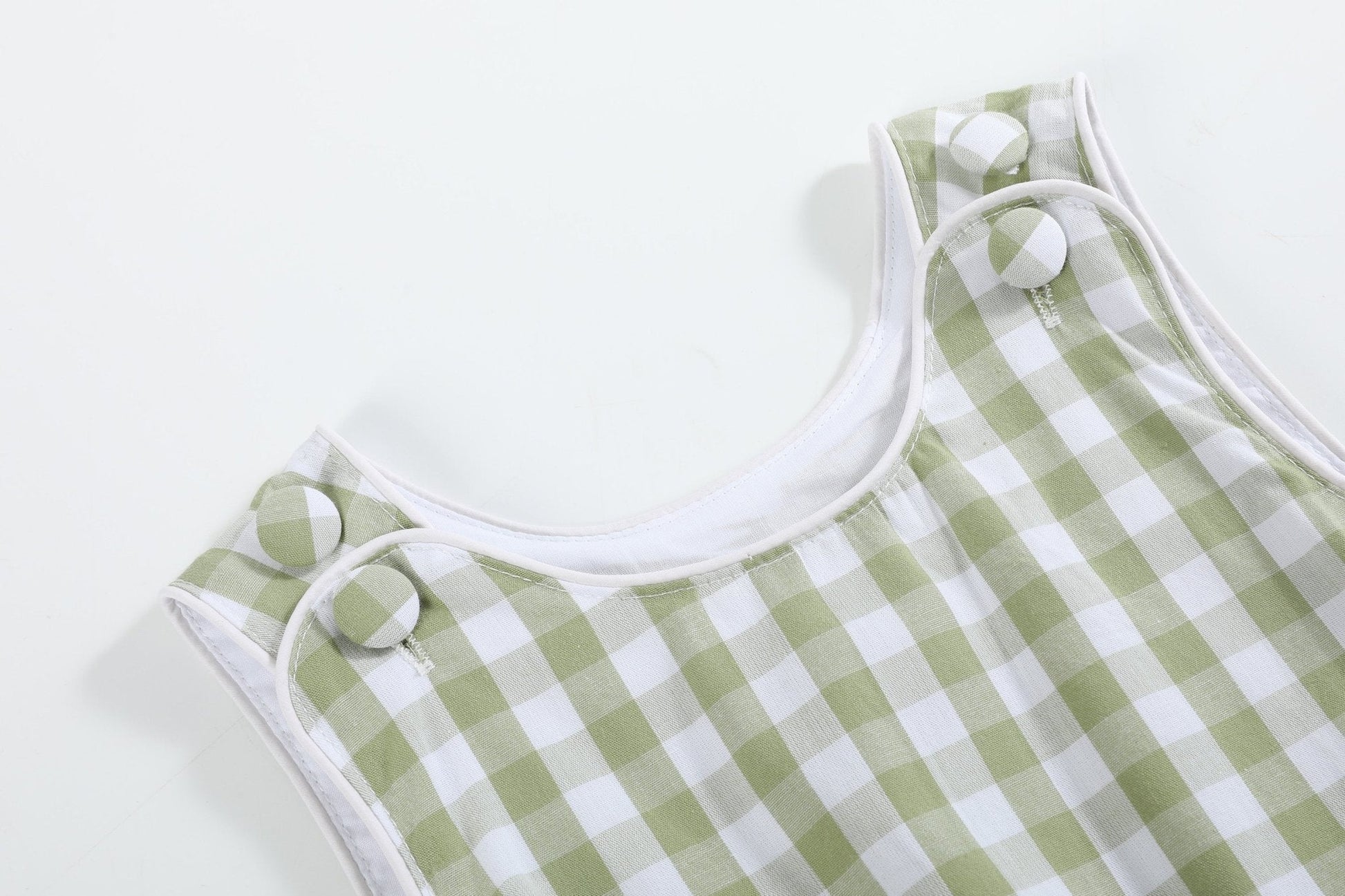Sage Green Gingham Classic Bubble Romper - Abbies Place