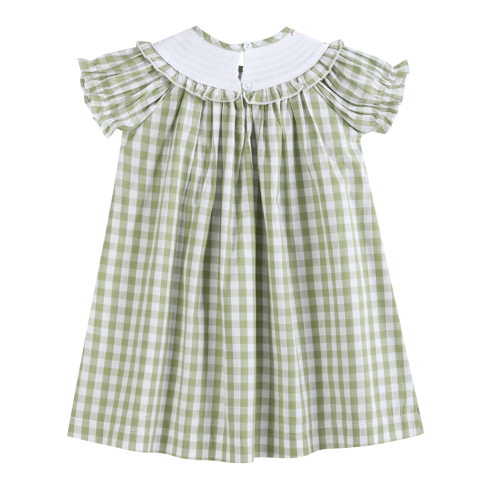 Sage Green Gingham Pumpkin Smocked Bishop Dress - Abbies Place