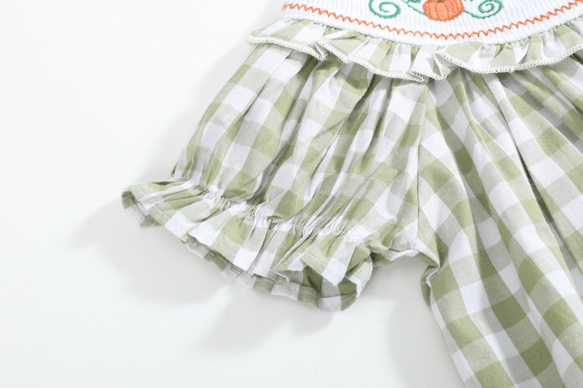 Sage Green Gingham Pumpkin Smocked Bishop Dress - Abbies Place