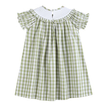 Load image into Gallery viewer, Sage Green Gingham Pumpkin Smocked Bishop Dress
