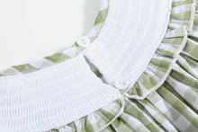 Load image into Gallery viewer, Sage Green Gingham Pumpkin Smocked Bishop Dress
