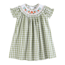 Load image into Gallery viewer, Sage Green Gingham Pumpkin Smocked Bishop Dress
