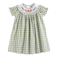 Sage Green Gingham Pumpkin Smocked Bishop Dress