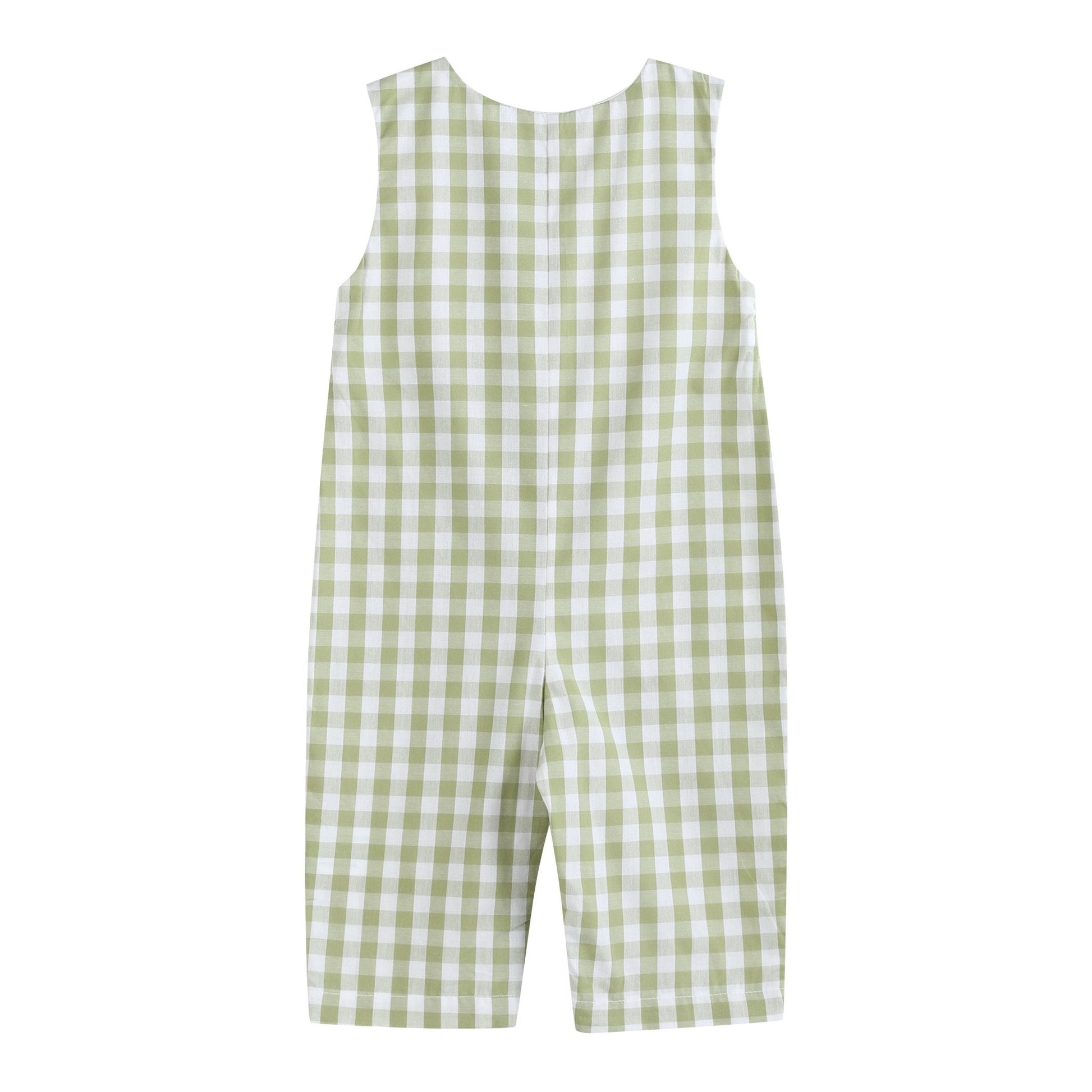 Sage Green Gingham Pumpkin Smocked Overalls - Abbies Place