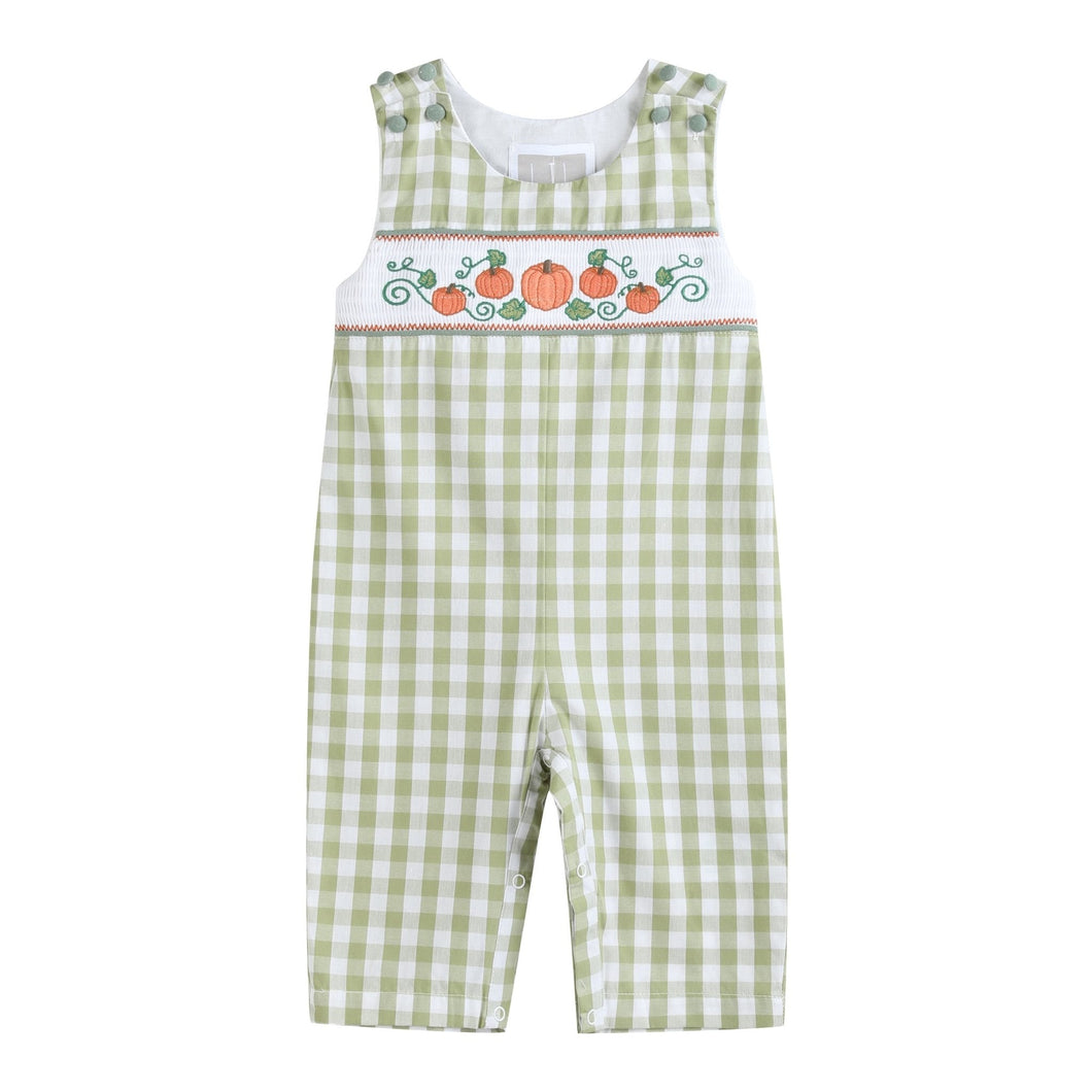Sage Green Gingham Pumpkin Smocked Overalls