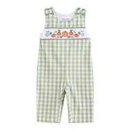 Sage Green Gingham Pumpkin Smocked Overalls