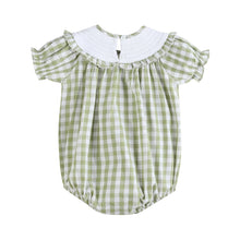 Load image into Gallery viewer, Sage Green Gingham Pumpkin Smocked Romper
