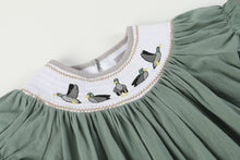 Load image into Gallery viewer, Sage Green Mallard Smocked Bishop Dress
