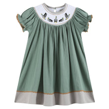 Load image into Gallery viewer, Sage Green Mallard Smocked Bishop Dress
