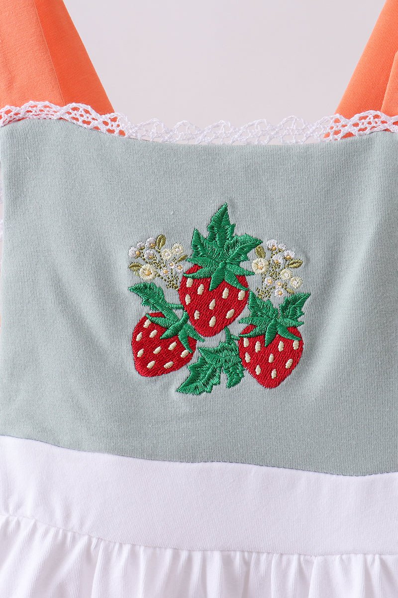 Sage strawberry embroidery ruffle bloomer set - Abbies Place