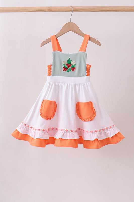 Sage strawberry embroidery ruffle dress - Abbies Place