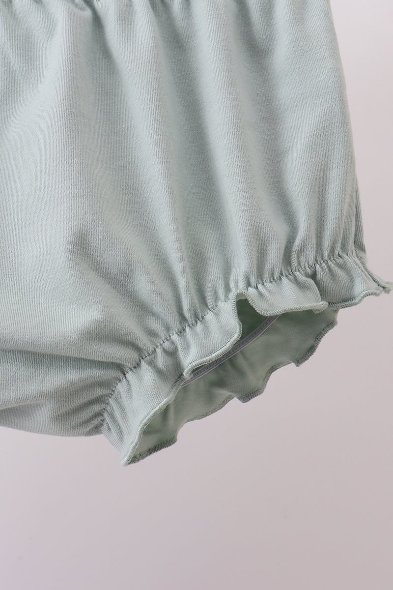 Sage strawberry embroidery ruffle gingham bloomer set - Abbies Place