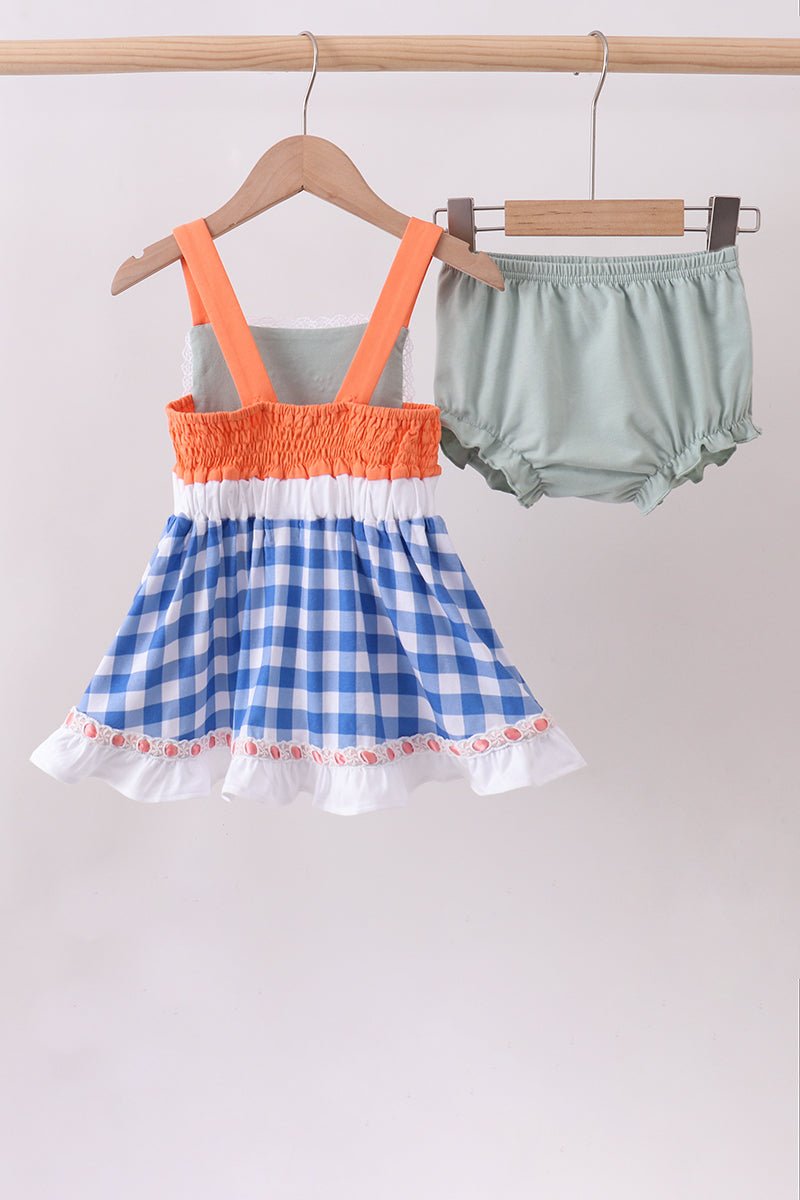 Sage strawberry embroidery ruffle gingham bloomer set - Abbies Place