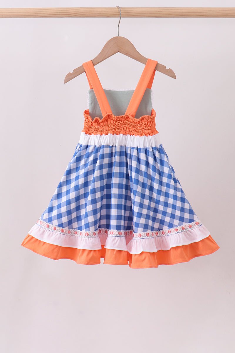 Sage strawberry embroidery ruffle gingham dress - Abbies Place