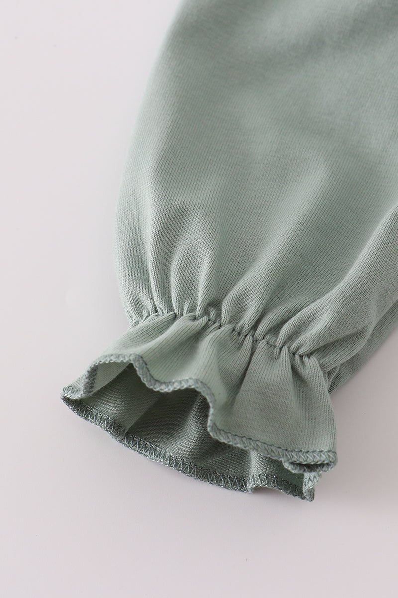 Sage turkey french knot ruffle bubble - Abbies Place