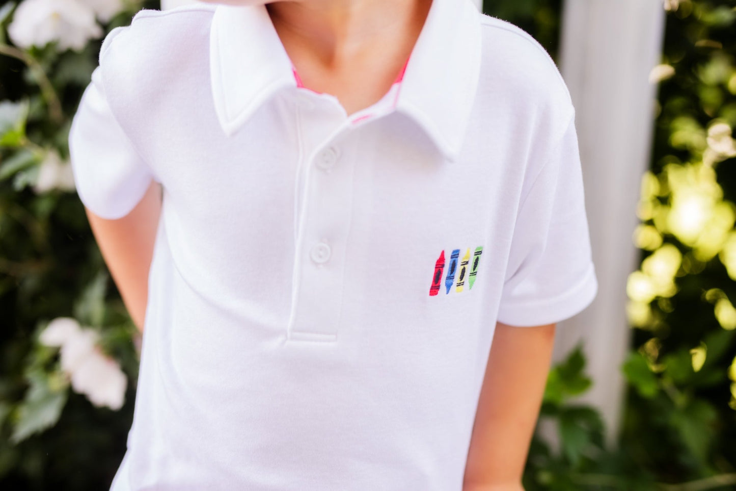 Scribble Boys' White Knit Crayon Embroidery Polo & Red Gingham Shorts Set - Abbies Place