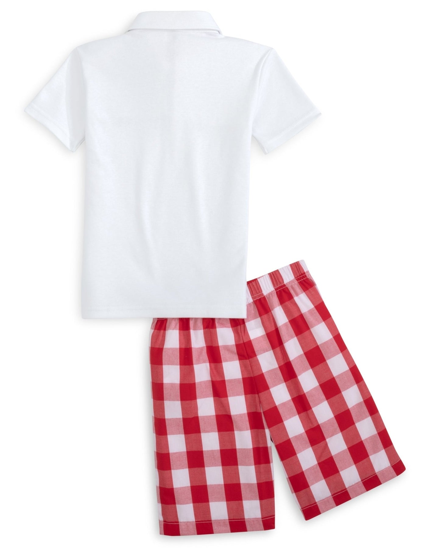 Scribble Boys' White Knit Crayon Embroidery Polo & Red Gingham Shorts Set - Abbies Place