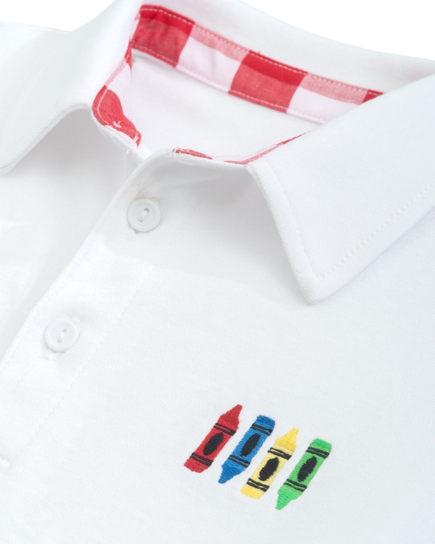 Scribble Boys' White Knit Crayon Embroidery Polo & Red Gingham Shorts Set - Abbies Place