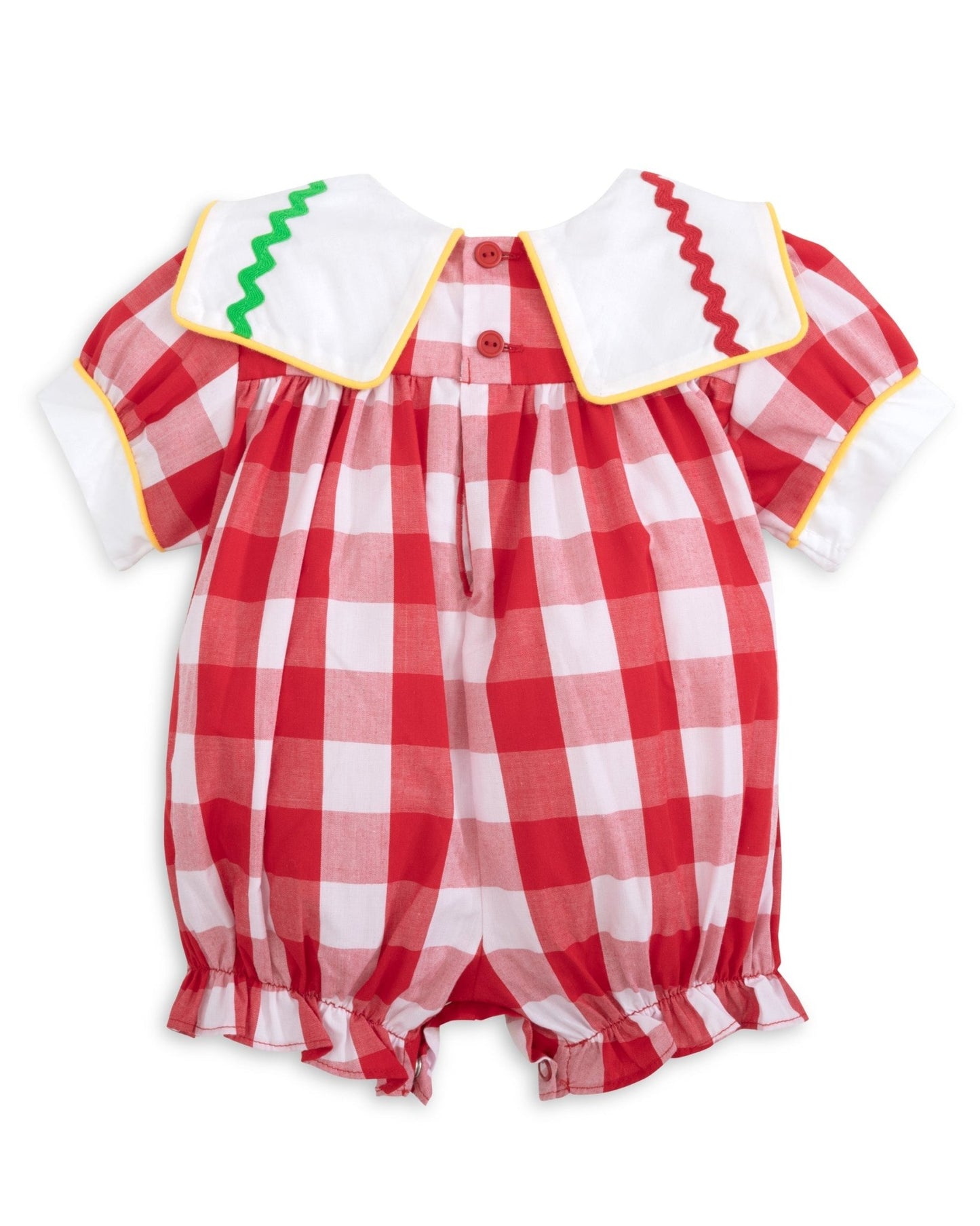 Scribble Red Gingham Bishop Collar Crayon Embroidery Bubble - Abbies Place