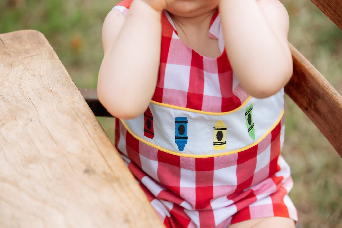 Scribble Red Gingham Crayon Embroidery Jonjon - Abbies Place