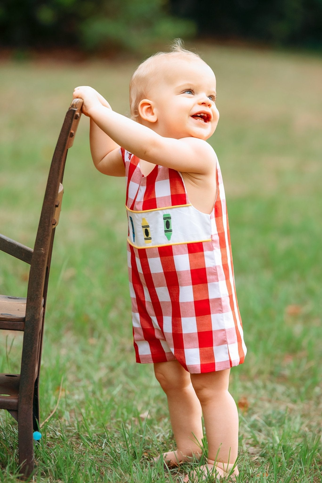 Scribble Red Gingham Crayon Embroidery Jonjon - Abbies Place