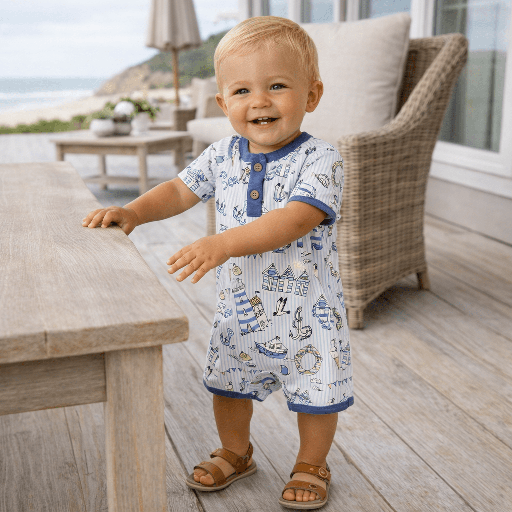Seashore Baby Boy Romper – Bamboo Shortall One-Piece - Abbies Place