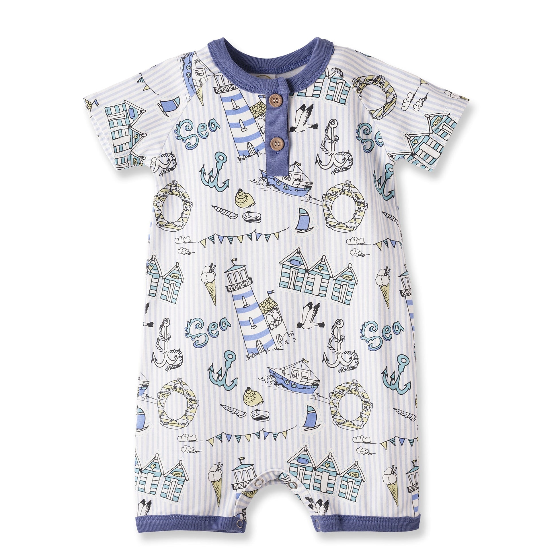 Seashore Baby Boy Romper – Bamboo Shortall One-Piece - Abbies Place