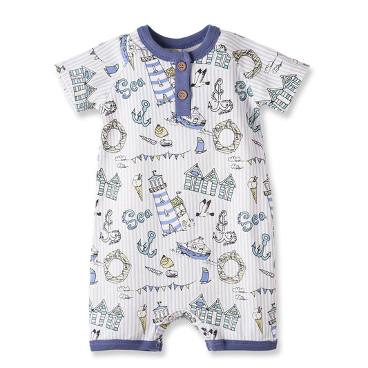 Seashore Baby Boy Romper – Bamboo Shortall One-Piece - Abbies Place