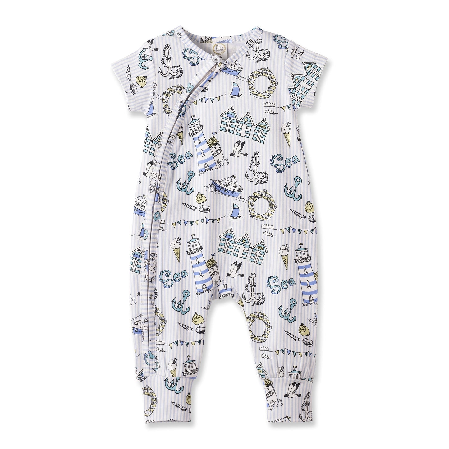 Seashore Baby Zipper Romper – Bamboo with Convertible Cuffs - Abbies Place