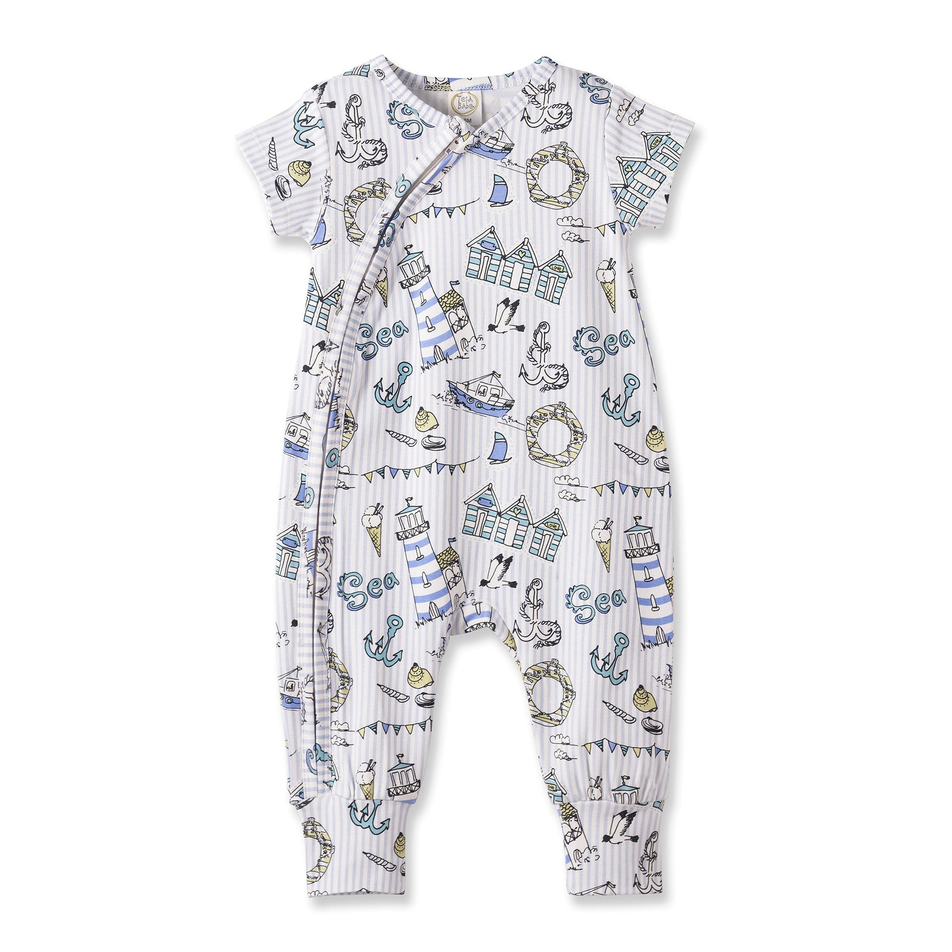 Seashore Baby Zipper Romper – Bamboo with Convertible Cuffs - Abbies Place