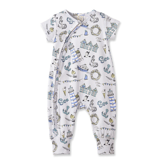 Seashore Baby Zipper Romper – Bamboo with Convertible Cuffs - Abbies Place
