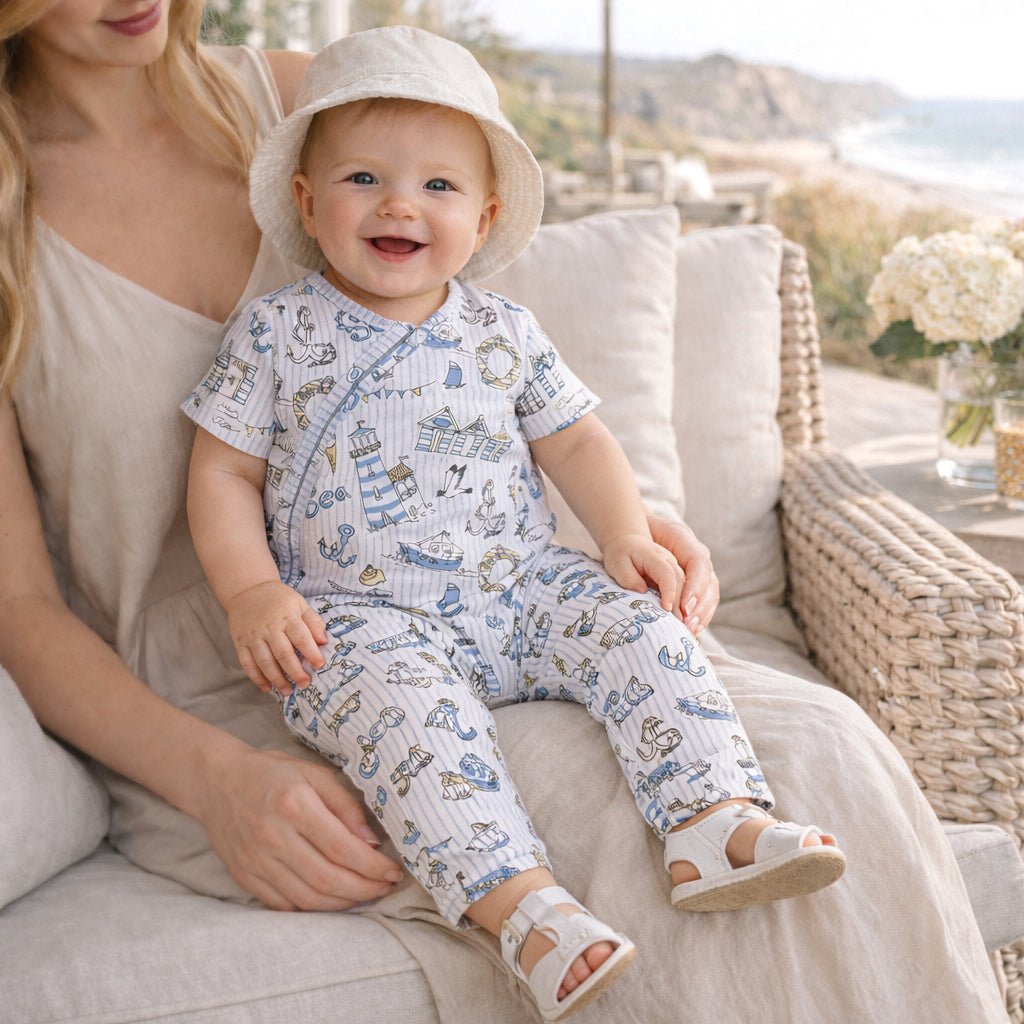 Seashore Baby Zipper Romper – Bamboo with Convertible Cuffs - Abbies Place
