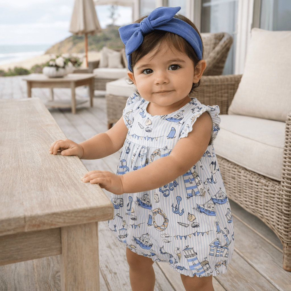 Seashore Bubble Romper – Bamboo Baby Girl Outfit - Abbies Place