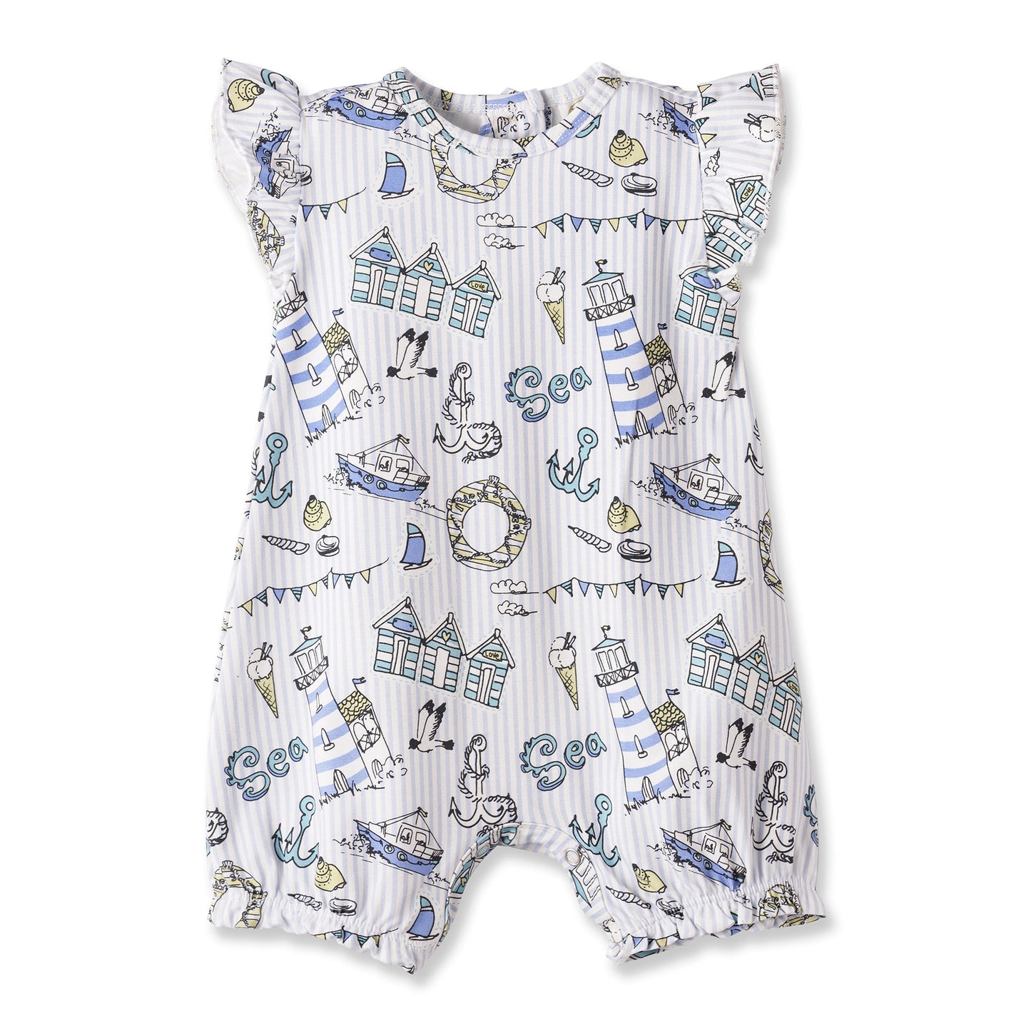 Seashore Bubble Romper – Bamboo Baby Girl Outfit - Abbies Place