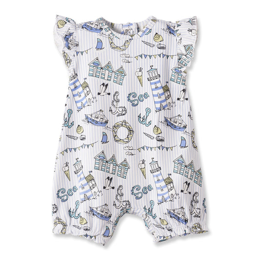 Seashore Bubble Romper – Bamboo Baby Girl Outfit - Abbies Place