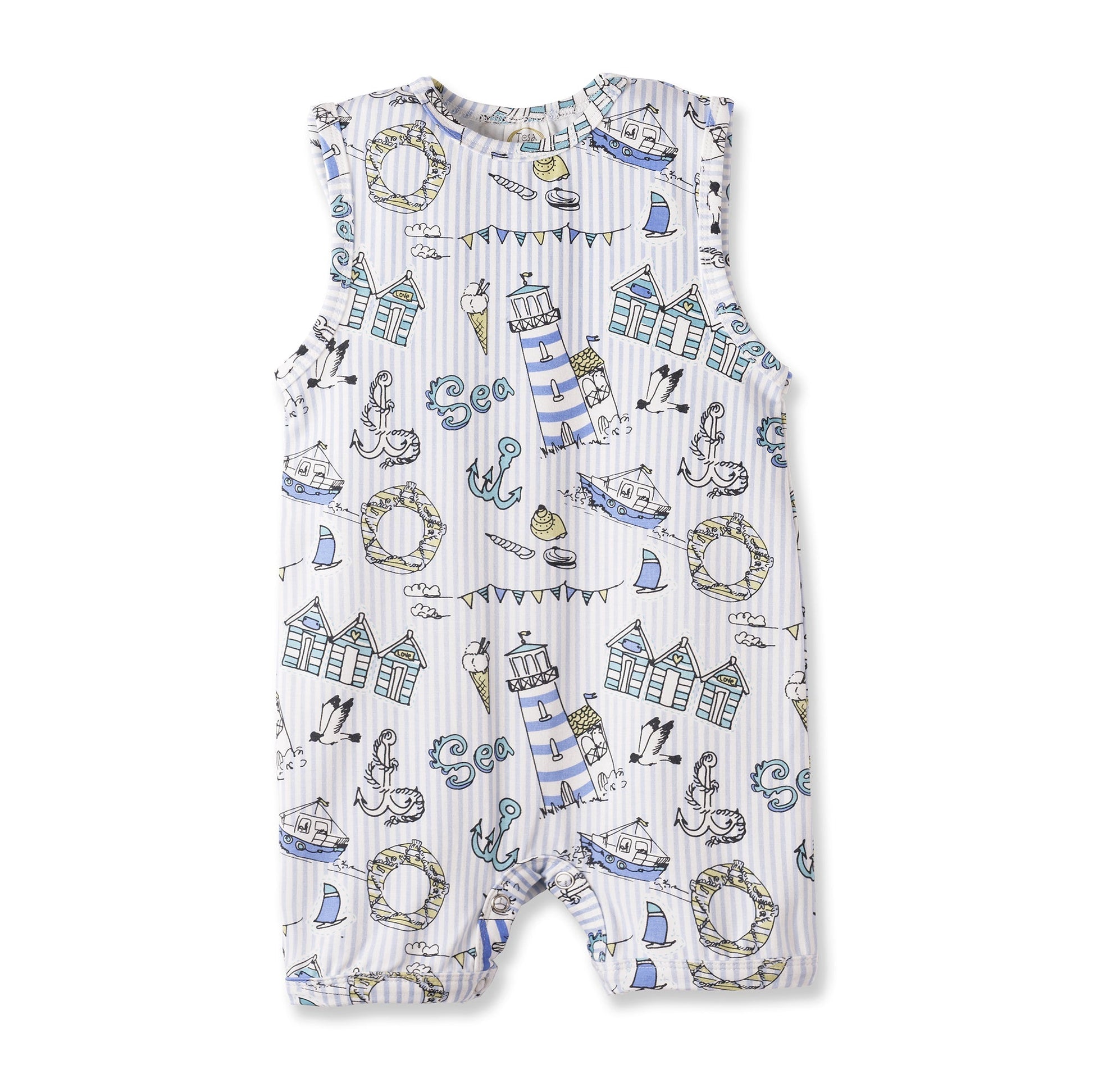 Seashore Shortall Romper – Bamboo Baby Neutral One Piece - Abbies Place