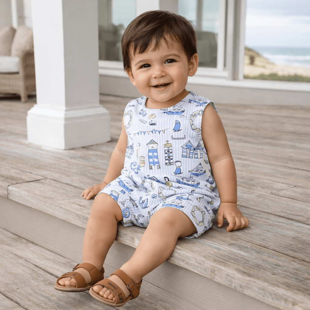Seashore Shortall Romper – Bamboo Baby Neutral One Piece - Abbies Place